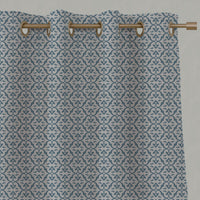 Blue Patterned Linen Eyelet Curtains - Brita True Blue - Natural base fabric.