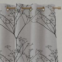 Black Floral Linen Eyelet Curtains - Chervil Black - Natural base fabric.