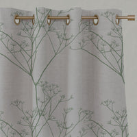 Green Floral Linen Eyelet Curtains - Chervil Jade Mist - Natural base fabric.