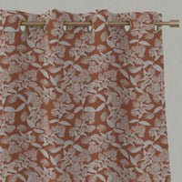 Orange Floral Linen Eyelet Curtains - Dagmar-INV Pumpkin - Natural base fabric.