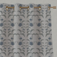 Blue Floral Linen Eyelet Curtains - Dana Denim - Natural base fabric.