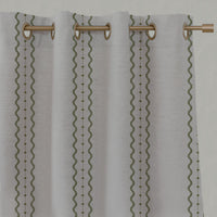 Green Striped Linen Eyelet Curtains - Daphne Khaki - Natural base fabric.