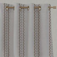 Brown Striped Linen Eyelet Curtains - Daphne Sand - Natural base fabric.