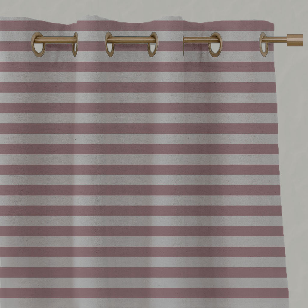 Pink Striped Linen Eyelet Curtains - Della Summer Rose - Natural base fabric.