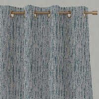 Blue Patterned Linen Eyelet Curtains - Dora Blue Stone - Natural base fabric.