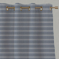 Blue Patterned Linen Eyelet Curtains - Egenia Night Blue - Natural base fabric.