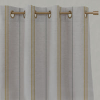 Grey / Yellow Striped Linen Eyelet Curtains - Elise Mustard - Natural base fabric.