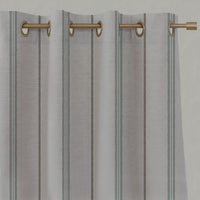 Grey / Green Striped Linen Eyelet Curtains - Elise Sage - Natural base fabric.