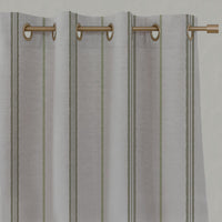 Green Striped Linen Eyelet Curtains - Elise Seaweed - Natural base fabric.