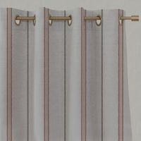 Red / Orange Striped Linen Eyelet Curtains - Elise Terracotta - Natural base fabric.