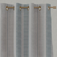 Blue Striped Linen Eyelet Curtains - Else Blue Stone - Natural base fabric.
