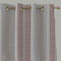Red Striped Linen Eyelet Curtains - Else Crimson Red - Natural base fabric.
