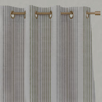 Green Striped Linen Eyelet Curtains - Else Olive - Natural base fabric.