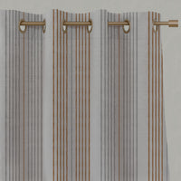 Orange Striped Linen Eyelet Curtains - Else Tangerine - Natural base fabric.