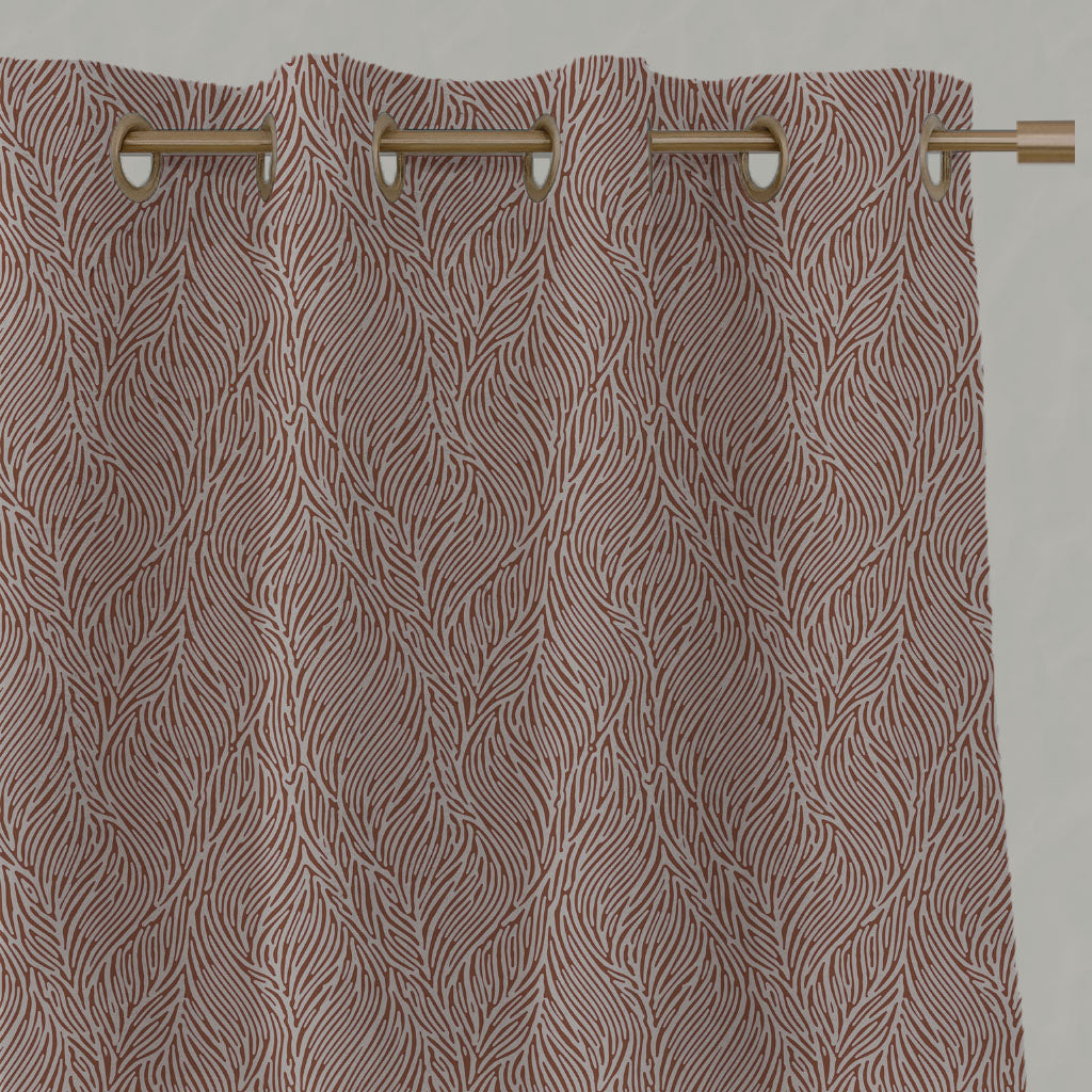 Red / Orange Botanical Linen Eyelet Curtains - Erica Terracotta - Natural base fabric.
