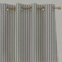 Green Striped Linen Eyelet Curtains - Evianne Khaki - Natural base fabric.