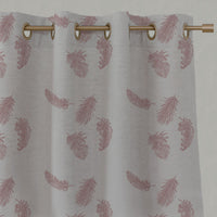 Pink Patterned Linen Eyelet Curtains - Feathers Dusty Pink - Natural base fabric.