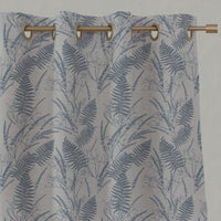 Blue Botanical Linen Eyelet Curtains - Fernia Denim - Natural base fabric.