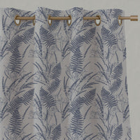 Blue Plain Linen Eyelet Curtains - Fernia Night Blue - Natural base fabric.