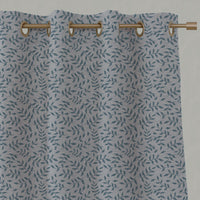 Blue Botanical Linen Eyelet Curtains - Fita Blue - Natural base fabric.