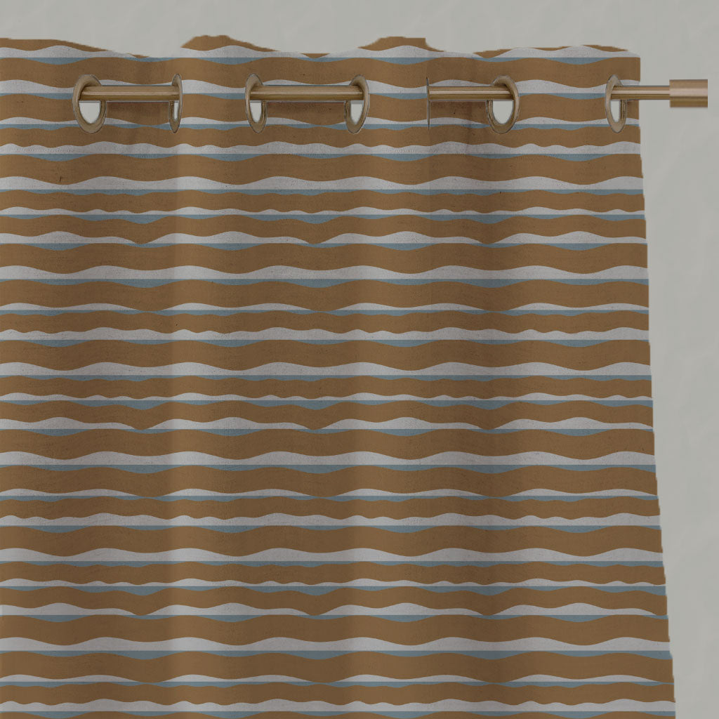Orange / Yellow Patterned Linen Eyelet Curtains - Fransibella Ochre-NAT - Natural base fabric.