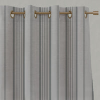 Grey Striped Linen Eyelet Curtains - Freja Greige - Natural base fabric.