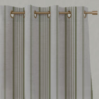 Green Striped Linen Eyelet Curtains - Freja Olive - Natural base fabric.
