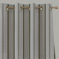 Green Striped Linen Eyelet Curtains - Freja Seaweed - Natural base fabric.