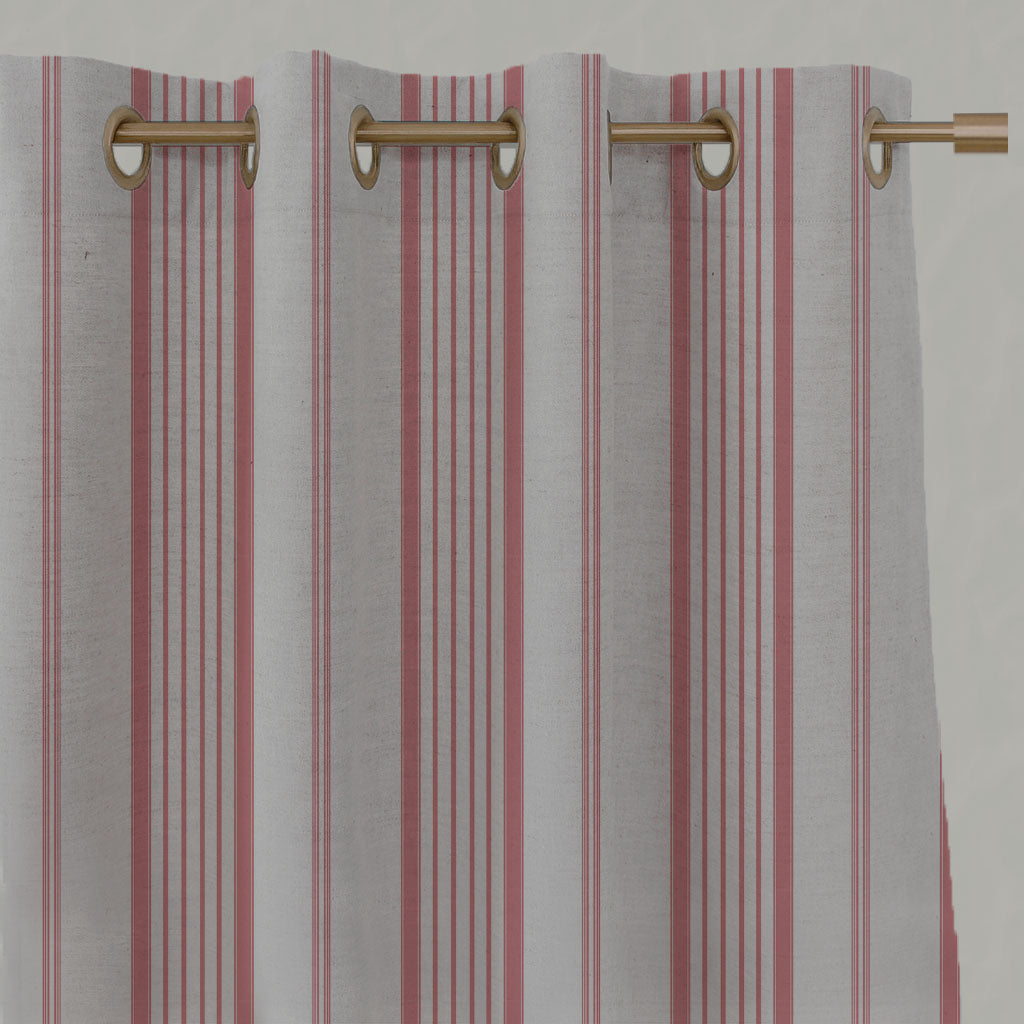 Pink Striped Linen Eyelet Curtains - Freja Sweetpea - Natural base fabric.