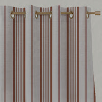 Orange Striped Linen Eyelet Curtains - Freja Terracotta - Natural base fabric.