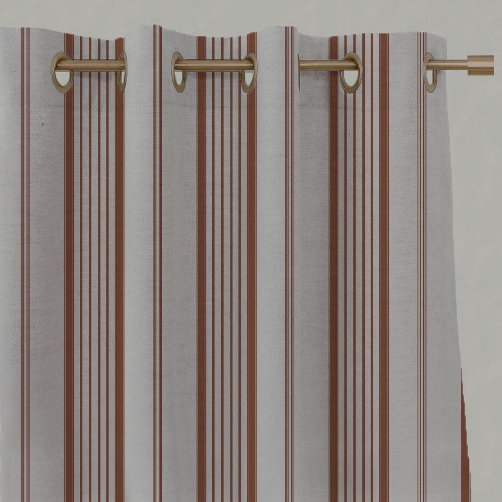 Orange Striped Linen Eyelet Curtains - Freja Terracotta - Natural base fabric.