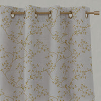 Yellow Botanical Linen Eyelet Curtains - Goldfinch Mustard - Natural base fabric.