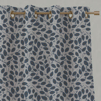 Blue Botanical Linen Eyelet Curtains - Goldie Denim - Natural base fabric.