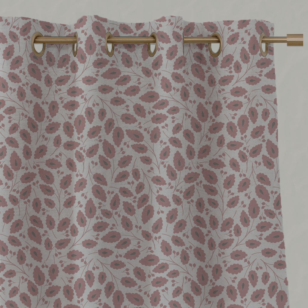 Pink Botanical Linen Eyelet Curtains - Goldie Dusty Pink - Natural base fabric.