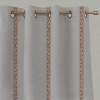 Orange Botanical Linen Eyelet Curtains - Helena-NAT Burnt Orange - Natural base fabric.