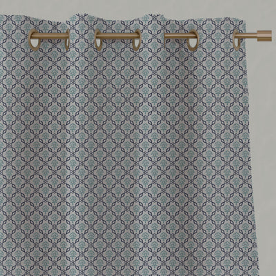 Blue Floral Linen Eyelet Curtains - Hilla Blues - Natural base fabric.