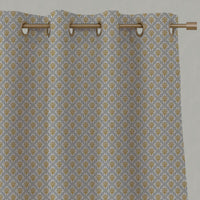 Yellow Floral Linen Eyelet Curtains - Hilla Mustard Greige - Natural base fabric.