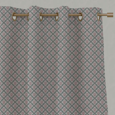 Pink Floral Linen Eyelet Curtains - Hilla Pink Pine - Natural base fabric.