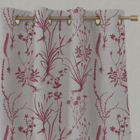 Red Floral Linen Eyelet Curtains - Iida Cherry - Natural base fabric.