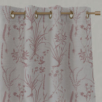Pink Floral Linen Eyelet Curtains - Iida Dusty Pink - Natural base fabric.