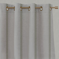 Green Striped Linen Eyelet Curtains - Imogen Khaki-NAT - Natural base fabric.