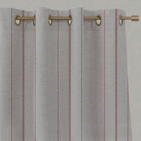 Red Striped Linen Eyelet Curtains - Inari Crimson Red - Natural base fabric.