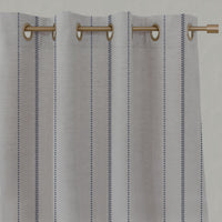 Blue Striped Linen Eyelet Curtains - Inari Deep Blue - Natural base fabric.