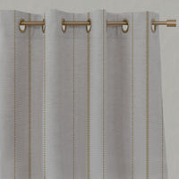 Yellow Striped Linen Eyelet Curtains - Inari Gold Rod - Natural base fabric.