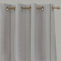 Green Striped Linen Eyelet Curtains - Inari Khaki - Natural base fabric.