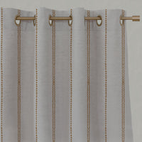 Orange / Yellow Striped Linen Eyelet Curtains - Inga-NAT Gold Ochre - Natural base fabric.