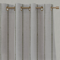 Green Striped Linen Eyelet Curtains - Inga-NAT Sea Weed - Natural base fabric.