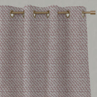 Pink Patterned Linen Eyelet Curtains - Jenna Dusty Pink - Natural base fabric.
