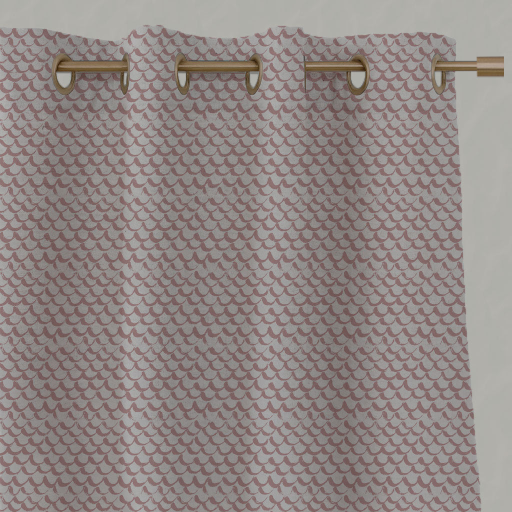 Pink Patterned Linen Eyelet Curtains - Jenna Dusty Pink - Natural base fabric.