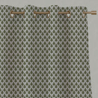 Green Botanical Linen Eyelet Curtains - Kira-Nat Khaki - Natural base fabric.